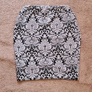 Boohoo Brocade Print Black and White Skirt